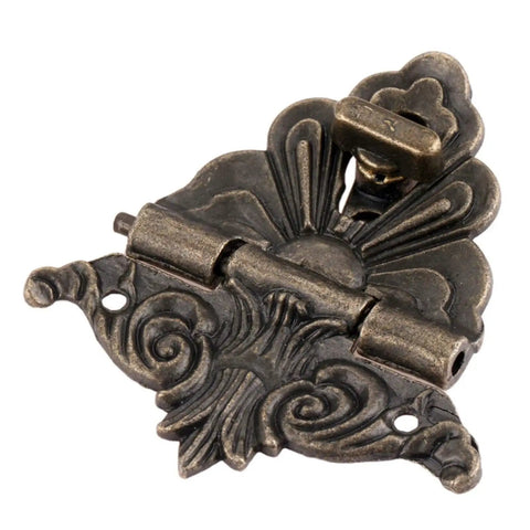 Vintage Box Hasp Lock for Jewelry Boxes and Wooden Drawers 54x58mm Zinc Alloy Antique Latch With Screws 2 Pack close-up view