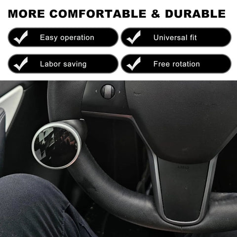 SHMZK steering wheel knob spinner with silver rim and black textured disk, installed on car steering wheel