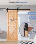 Beefy Five Point Five Ft Sliding Barn Door Hardware Track Kit with J Pulley, installed on 33 in wide wooden door.