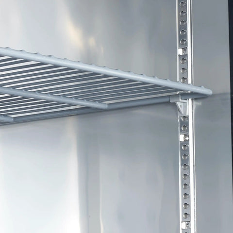 54 Inch Heavy Duty Commercial Freezer 49 Cubic Feet Reach In Upright Cooler interior shelf showing grade 18 8 stainless steel design.