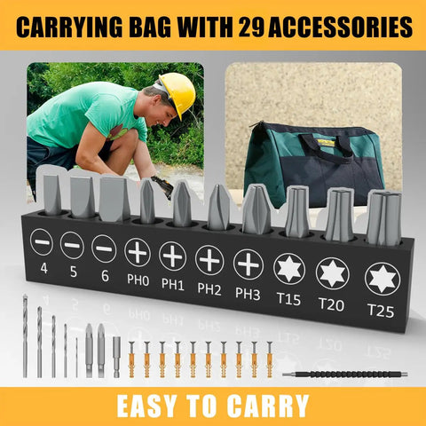 20V Cordless Drill Kit With 2 Batteries And Charger For DIY Home Improvement, assortment of drill bits and tool bag