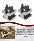 Top Notch Pro Grade V Block With Clamp Set, Hardened Steel 58-60 HRC, 90 Degree V Block Pair For Precision Machining, 2-3/8 x 2-3/8 x 2 Inches, Multi Use Gauge, Precise 0.0002 Tolerance, Wooden Case in milling setup