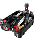 On The Go Tool Caddy With Magnetic Tray Heavy Duty Portable Organizer for gear with tools inside, rugged aluminum handle.