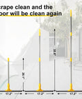 All In One Floor Scrubber Squeegee With Long Stainless Steel Handle showing adjustable heights from 20.1 to 52 inches with yellow silicone blade