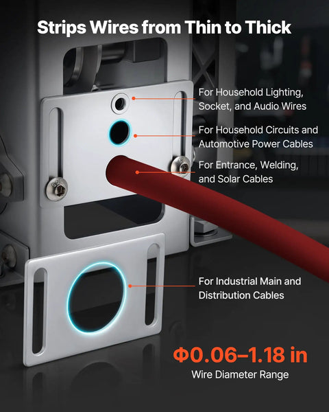 Heavy Duty Wire Stripper Machine With Hand Crank Or Drill Powered Modes, Strips Copper Cable From 0.06 To 1.18 Inches, Q235 Frame