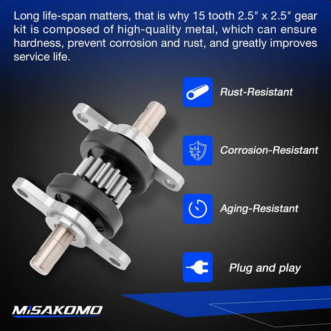 RV 15 Tooth Gear Pack Assembly For Slide Out Tubing And Slide Arm 2.5 By 2.5 Inches Replacement Kit with features.