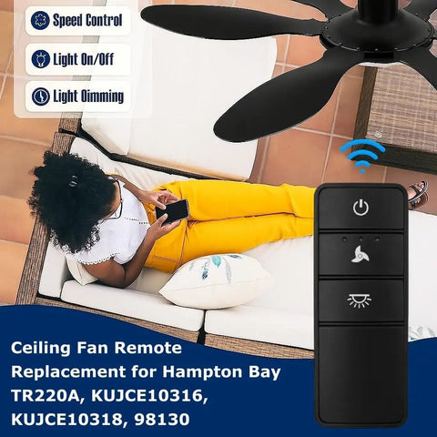 Ceiling Fan Remote Control Replacement For Hampton Bay Fans KUJCE10318 KUJCE10316 TR220A 98130 with light dimming and speed control.