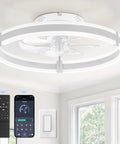 Slick Low Profile Ceiling Fan With Smart LED Light And Dual Remote And App Control small room cooler with white finish and remote.