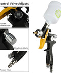 Hvlp Mini Spray Gun With 0.8 Mm Nozzle And 125Cc Gravity Feed Cup, showing detailed control valve adjustments for precise application.