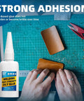 Person applying Two 3.52 Oz Tubes Oil Based Super Glue For Ceramic Porcelain Glass Metal Wood Leather And More on leather piece
