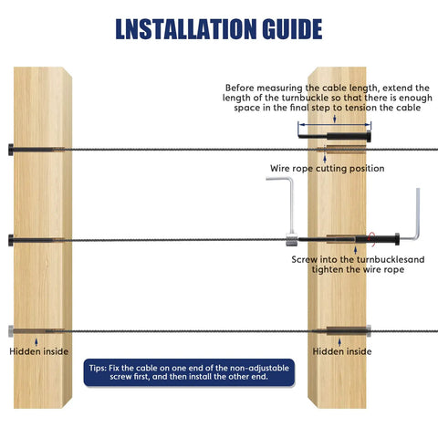 Invisible Cable Railing Kit One Eighth Inch Black With Drill Bits And Wrench T316 Stainless PVD Swage Tensioner And Terminal For Two By Two To Four By Four Wood Or Metal Posts Deck And Stair Hardware Easy Install installation guide