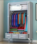 Kickass Portable Folding Wardrobe Closet Nonwoven Fabric Dust Proof Storage Cabinet With Multiple Hanging Shelves And Shoe Pockets For Zero Sweat Bedroom Organizing with coats, bags, and folded textiles.
