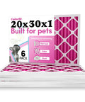 Pet Friendly 20x30x1 Air Filter Six Pack With Color Changing Tech for pet hair, dander, odor removal, MERV 8, USA made.