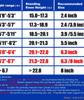 Front view: Rythalix chair cylinder replacement size chart showing height ranges and a 6.3-inch stroke