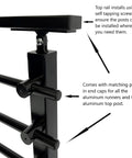 Top Shelf Horizontal Steel Railing Banister Kit 17 Point 5 Ft Hella Adjustable Guard System For Staircases Decks Built Tough With Powder Coated Posts showing mounting detail and end caps.