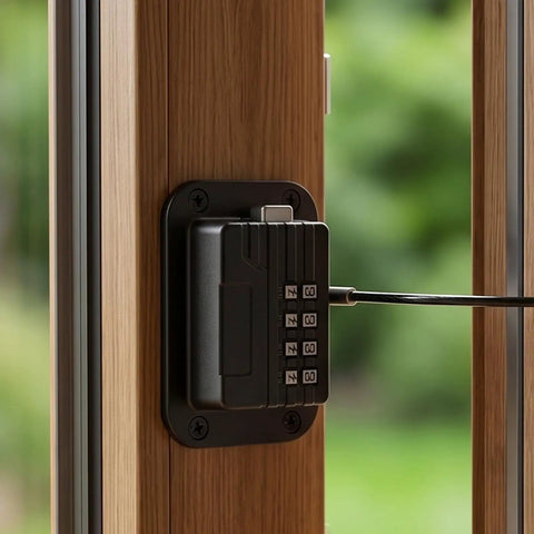 Two Pack Refrigerator Locks With Four Digit Code No Drill Install Child Proof Cabinet And Fridge Lock on wooden window frame