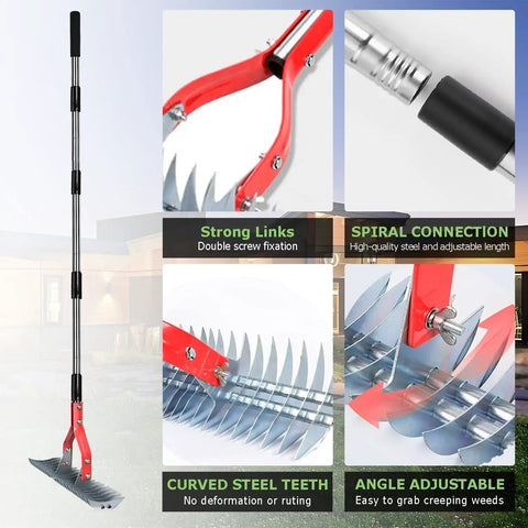 Beast Dethatching Rake For Lawns, 15-Inch Wide With Adjustable Steel Teeth And 70-Inch Stainless Handle, details and close-ups of design features