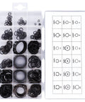 300 Piece Snap Ring Retaining Fastener Hardware Kit For Machines And Vehicles With Easy Open End Install, Mixed Sizes For Cylinders Auto Repair And Industrial Projects; open box with compartments showing snap rings