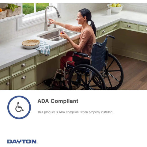 Person in wheelchair using Single Bowl Top Mount Stainless Steel Bar Sink 17 By 19 Inch Deep Six Three Sixteenths Inch ADA Compliant