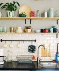 Set Of Four Heavy Duty White L Brackets Super Beefy Corner Braces For Wood Furniture And Shelves 12 Inch in a kitchen shelving setup.