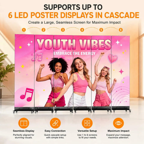 Sleek Eighty Inch Led Poster With P1.86 Razor Sharp Resolution And Rugged Flight Case For Event Rentals Weddings And Commercial Displays Where Plug And Play Setup Goes Hard On Any Venue Floor, featuring vibrant visuals and portable setup.