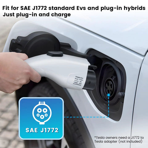 Portable J1772 EV Charger With 20Ft Cable For Level 1 And Level 2 Charging ETL Certified 16 Amp 110V-240V in use on car