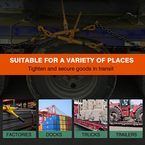 Beefy Ratchet Load Binders Three Eighths To One Half Inch Two Pack With Grab Hooks 9200 Lbs Working Load securing cargo on trailer