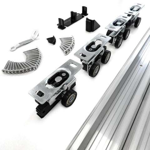 6 Foot Bypass Sliding Closet Door Track Kit For Double Doors With 72 Inch Rails And Supreme Smooth Ball Bearing Hardware