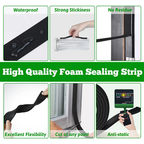 Heavy Duty Black Weather Stripping Door Seal With Super Strong Self Adhesive High Density Foam Tape For Windows And Doors Tight Soundproof Gap Filler Roll showcasing its waterproof feature and flexibility.