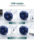 Go To Ultra Quiet USB Desk Fan With 360 Degree Rotatable Head 3 Speeds plugged into various USB power sources