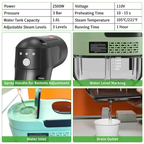 Beast Mode Handheld Steam Cleaner For Home And Cars 2500W High Temp Pressurized Machine with water inlet and level markings.