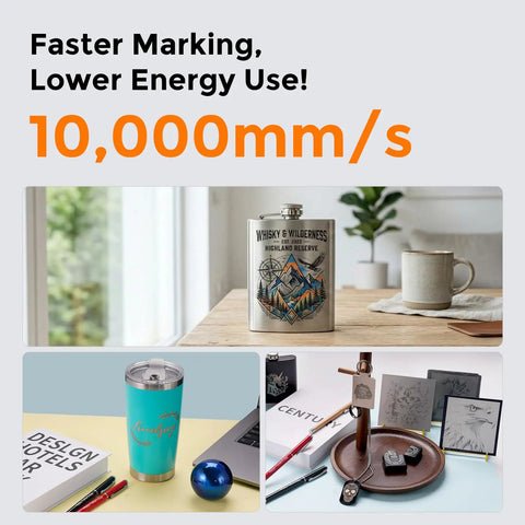 Multiple items engraved using 60W JPT MOPA Fiber Laser Engraver For Color Marking And Metal Engraving, showcasing diverse materials and designs.