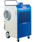 Heavy Duty Outdoor Portable Air Conditioner With 13700 Btu Cooling Capacity For Up To 315 Square Feet, side view showing duct outlet and wheels.