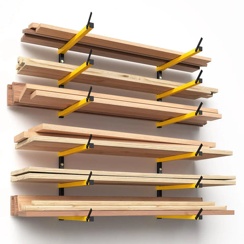 Heavy Duty Folding Lumber Storage Rack 3 Level Wall Mounted Metal Organizer For Garage Woodworking Shop Indoor Outdoor Use Yellow 4 Pairs Durable
