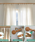 Wood Curtain Rod Set With Adjustable 36 To 120 Inch Length, 1 Inch Diameter, Imitation Wood Grain Finish, Leaf Pattern Finials shown