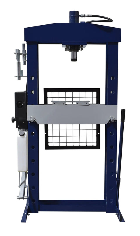 Badass 30 Ton Manual Shop Press With Quick Pump And Foot Pedal For Metal Bending Stamping Straightening front view showing hydraulic system.