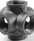 Black 6 Way Side Exit Cross Cast Iron Pipe Fitting For Vintage Industrial DIY Projects And Furniture Shelves Half Inch Threaded Elbow