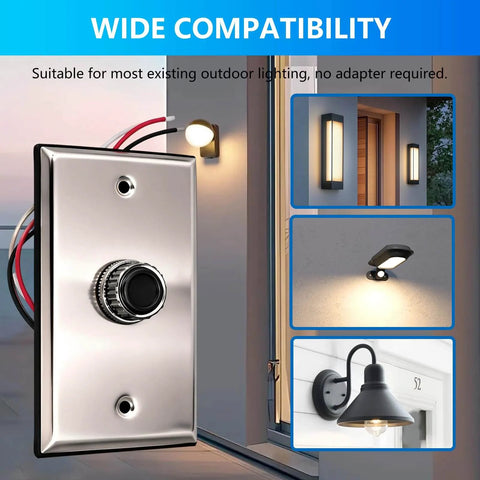 Outdoor Dusk To Dawn Photocell Sensor For Lights No Fuss Auto On Off Exterior Light Control Switch With Wall Plate and Screws
