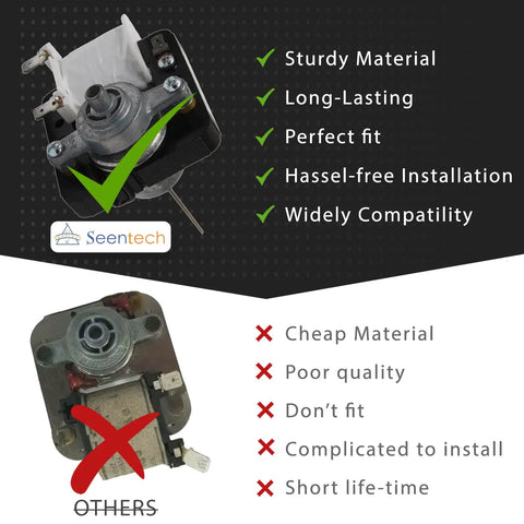Comparison of Seentech Refrigerator Evaporator Fan Motor For Frigidaire Kenmore Fridges versus lower quality alternatives