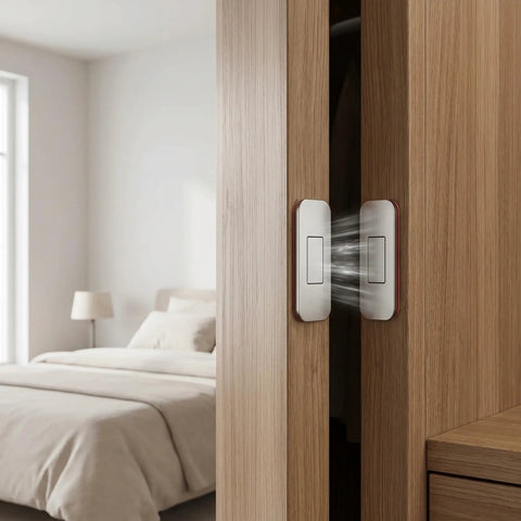 6 Pack No Drill Invisible Cabinet Catches With Rust Proof Stainless Steel Magnetic Latches And Strong Adhesive Installed on Closet