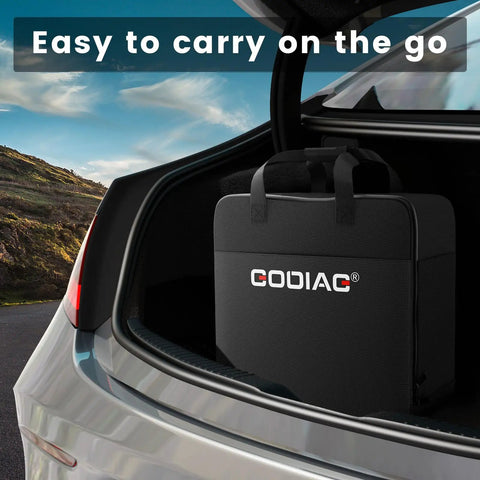 Portable J1772 EV Charger With 20Ft Cable For Level 1 And Level 2 Charging ETL Certified stored in car trunk.