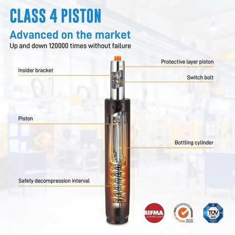 Heavy Duty 1000 Lb Gas Lift Chair Cylinder Replacement 12 To 18 Inch Universal Office Chair Gas Lift Class 4 Gas Cylinder For Gaming Chairs Executive Chairs Home And Captain Chairs Wide Compatibility, showing internal components and steel construction.