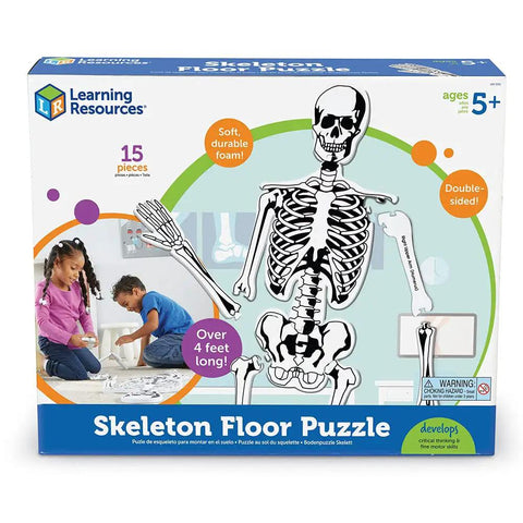 Hands On Skeleton Floor Puzzle for Classrooms and Home box with image of 15-piece foam puzzle, ideal for ages 3 and up.