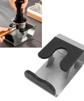Heavy Duty Built Tough Stainless Steel Portafilter Stand And Espresso Tamper Station For Bottomless Basket Home Barista Workflow, supporting coffee tamper.