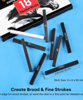 Compressed Graphite And Charcoal Sticks Set Of 18 For Drawing And Sketching Includes Black And White Charcoal Soft Medium Hard Charcoal And Graphite Grades 8B 6B 4B 2B HB displayed on blue background