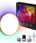 Smart RGB LED Ceiling Light With Alexa WiFi Remote And Tuya App Color Changing 18 Inch Flush Mount Black Gold Finish