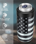 4 In 1 Slim Can Cooler Insulated Stainless Steel Holder Fits 12 Oz Cans Regular Cans Beer Bottles And Drinking Cup Double Wall Keeps Drinks Icy Cold Black American Flag with can