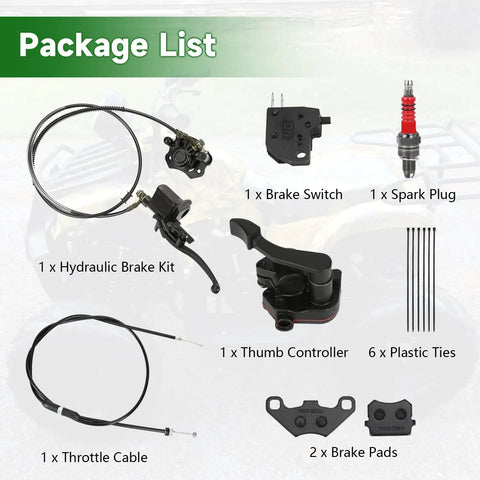 Rear Hydraulic Disc Brake Master Cylinder Caliper Kit For ATV Quad 110cc 125cc with parts and accessories displayed