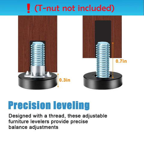 Four Pack Quarter Inch Thread Furniture Leveling Feet With Black Base Galvanized Steel Tough As Nails Table Leg Levelers Height Adjusters With T Nut For Tables Cabinets And Chairs Heavy Duty Floor Protectors
