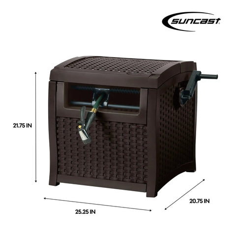 Hose Reel With Smart Trak Hose Guide For Smooth Kink Free Winding Water Tight Connection Durable Resin Construction 225 Foot Hose Capacity Brown Outdoor Box Style For Garden Made In The USA
